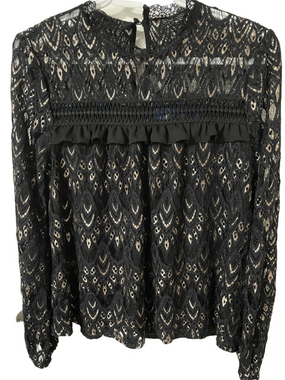 Blue Rain Black & Gold Lace Long-Sleeve Blouse Size Small